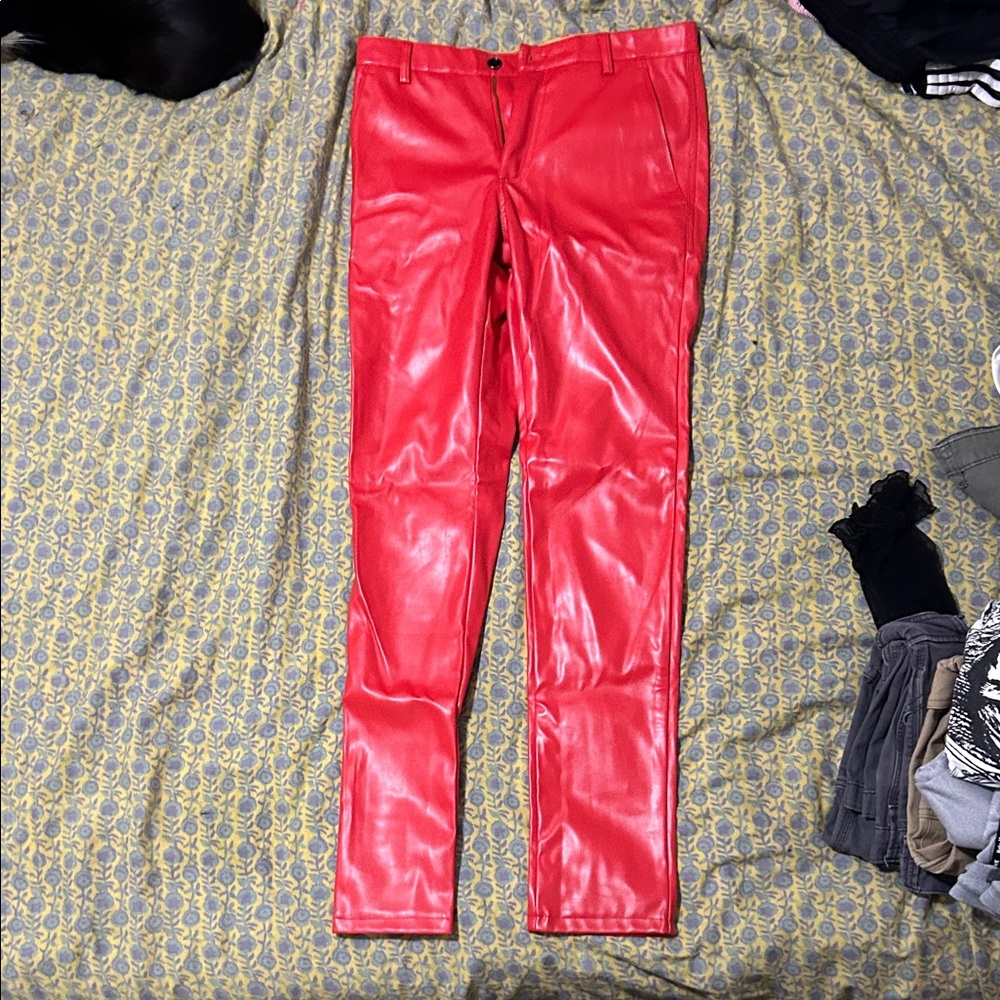 Men's Red Faux Leather Pants